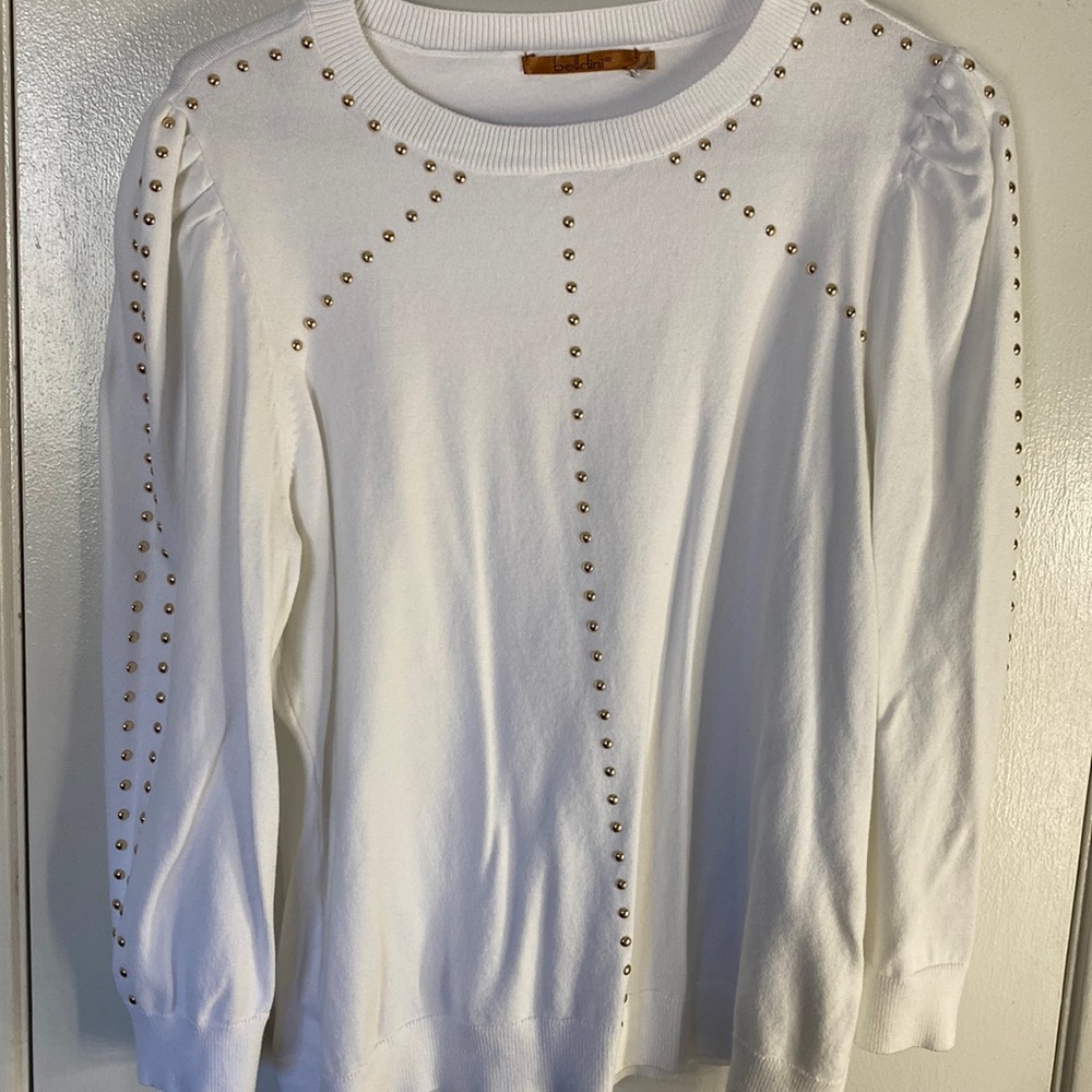 White blouse with gold rhinestone